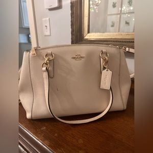 Coach Christy Carry All Crossgrain Leather Bag in white